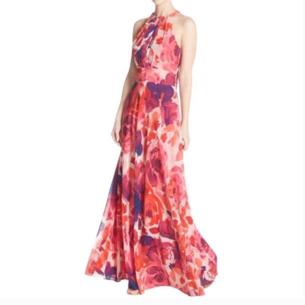 Eliza J Floral-Print Halter-Neck Maxi Dress